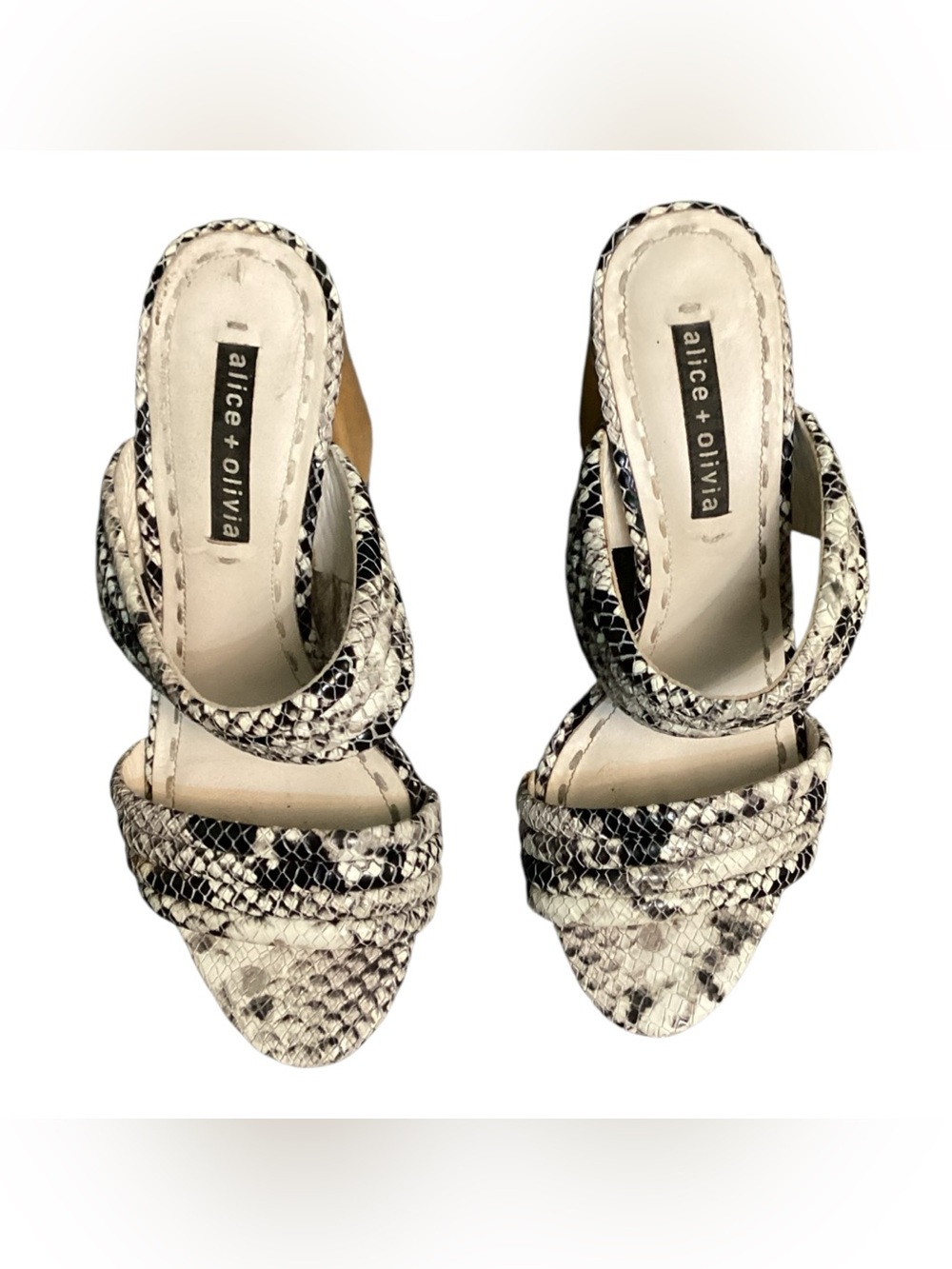 Alice + Olivia Landri Slip-On Snakeskin Sandals.